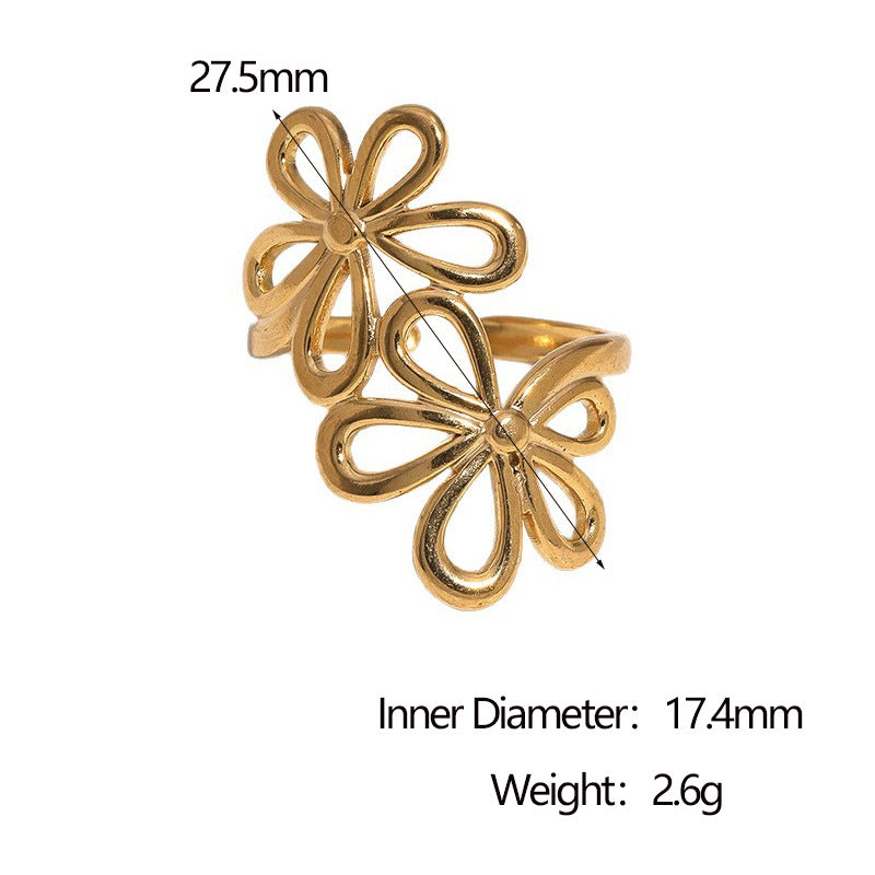 Wholesale Modern Flower Open Ring Adjustable Stainless Steel Gold Women Fashion Jewelry Accessory Gift