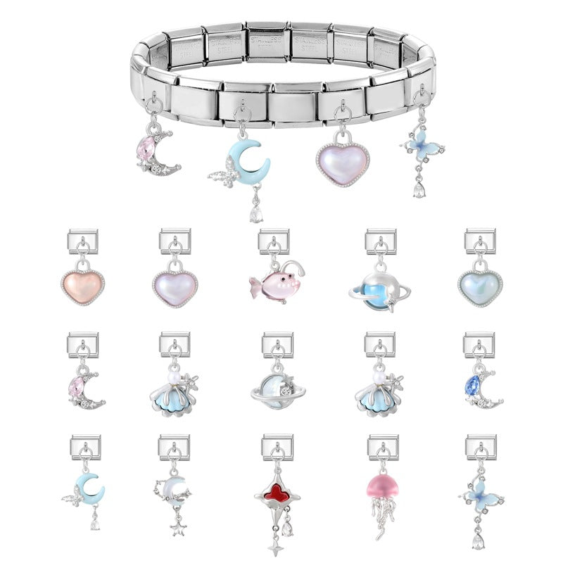 Wholesale Italian Charm Bracelet 9mm DIY Splicing Heart Pendant Stainless Steel Composable Bracelet