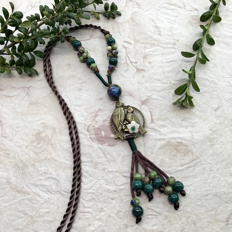 Wholesale Forest Style Handmade Ceramic Necklace Retro All-match Sweater Chain Long Necklace ACC-NE-Luox001