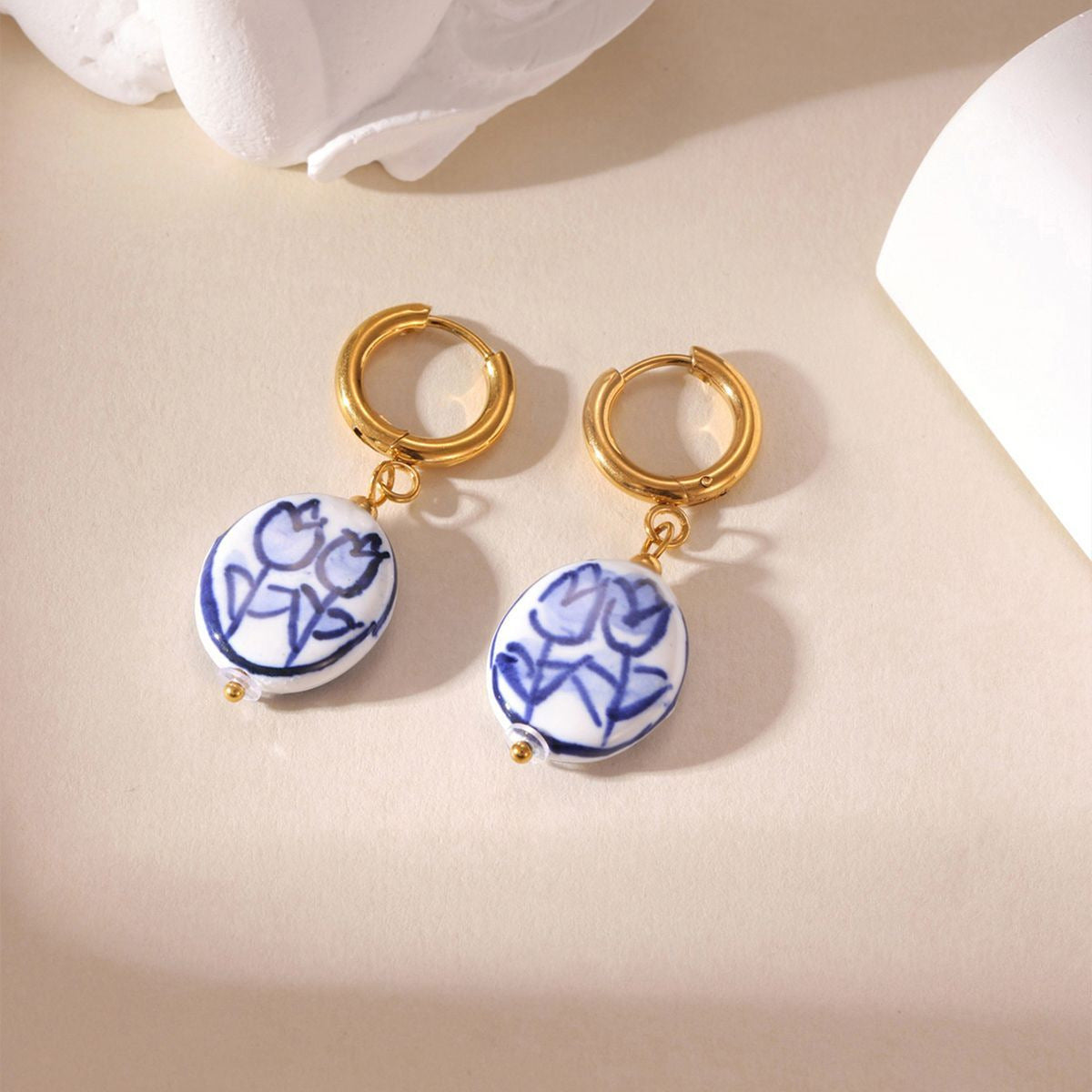 Wholesale Cup and Plate Shaped Ceramic Blue and White Porcelain Earrings