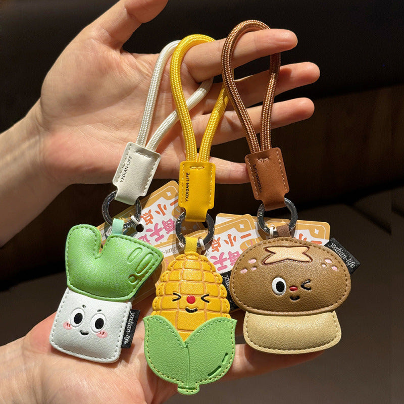 Wholesale Trendy Cartoon Mushroom And Corn Leather Keychain Pendant Cute Car Key Accessory Creative Couple Gift Boutique Resale Decor