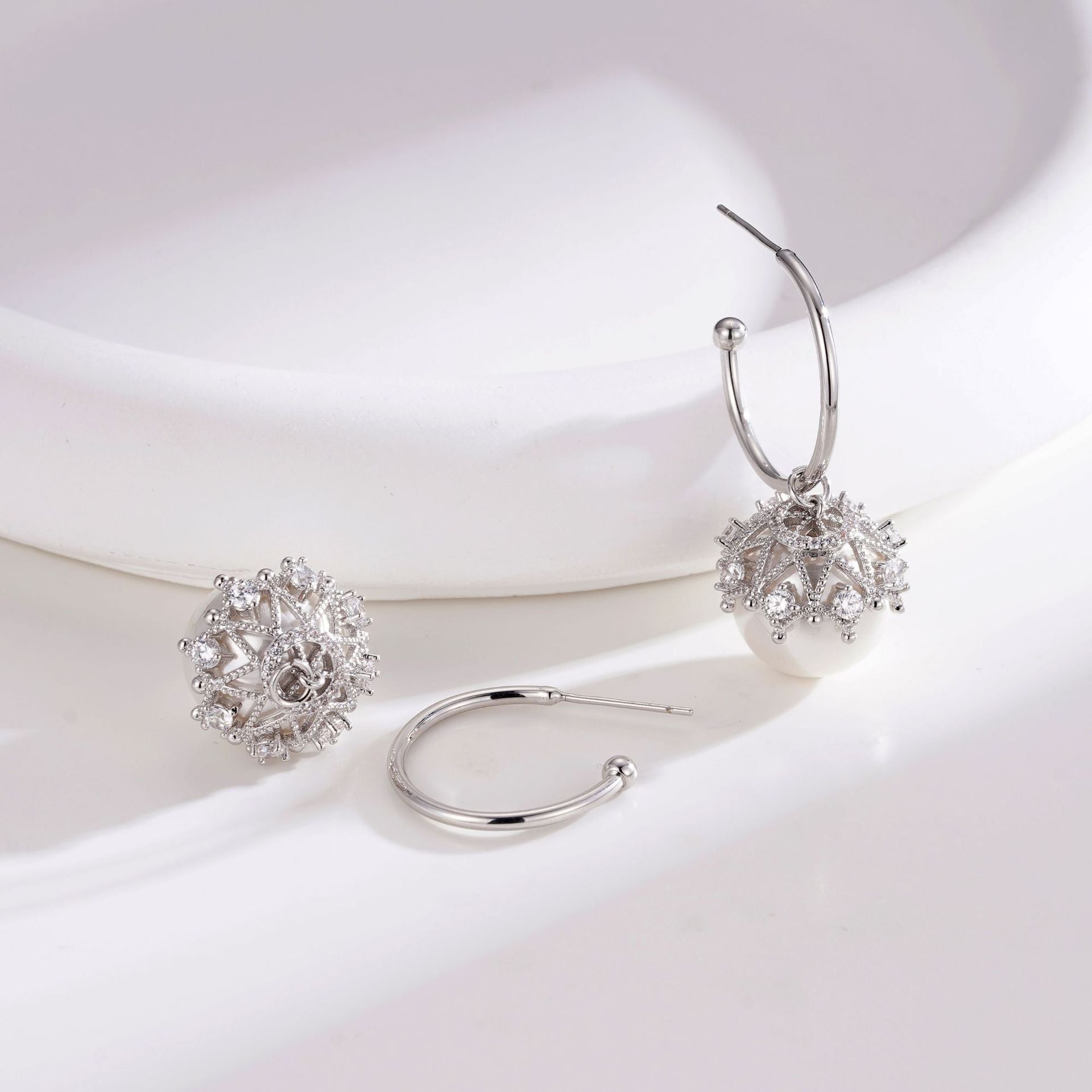 Wholesale Lace Pearl 925 Silver Pin  Earrings