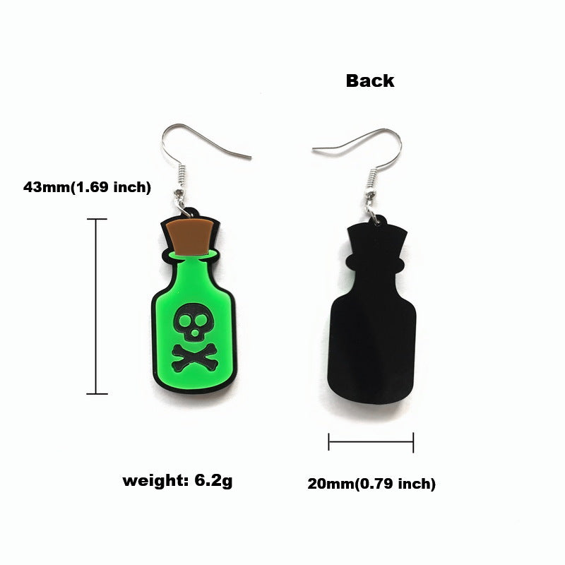 Wholesale Halloween Asymmetric Glitter Letter Horror Pumpkin Knife Ghost Skull Skeleton Spider Acrylic Exaggerated Earrings