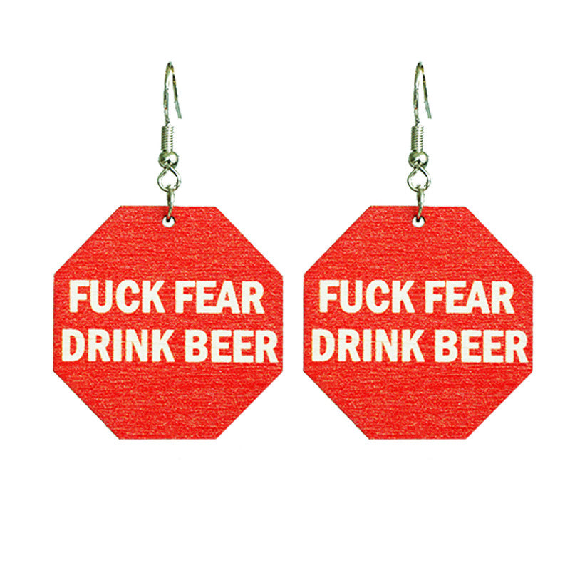 Wholesale 2 Pairs/pack Beer Red Wine Fun Funny Earrings Warning Sign Wooden Earrings ACC-ES-HY086