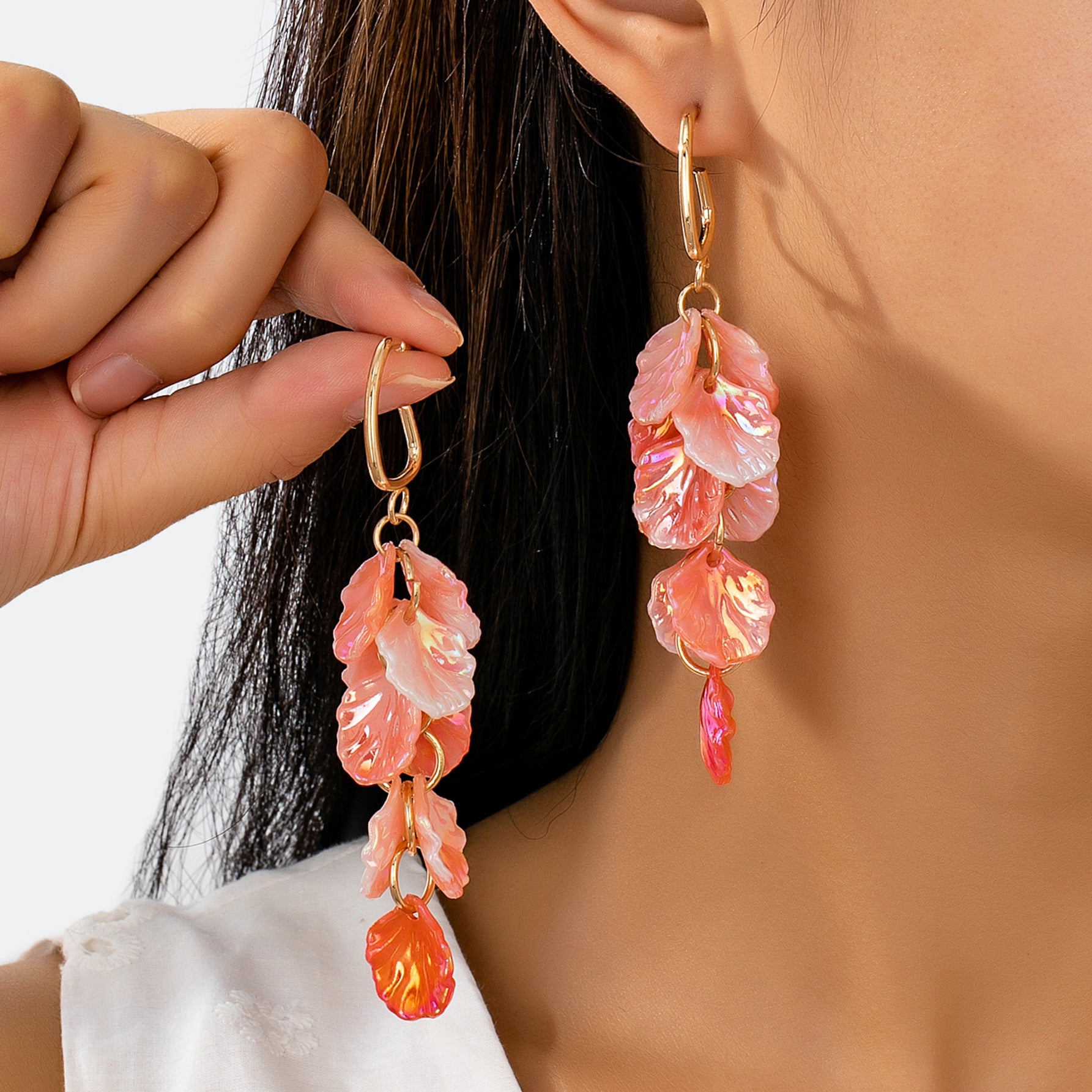 Wholesale Trendy Pink Flower Earrings Acrylic Electroplated Women S Party Jewelry Accessory Boutique Resale Gift