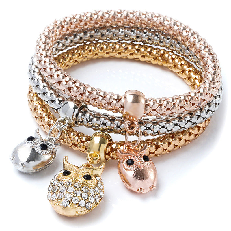 Wholesale Three Color Set Corn Chain Diamond Elephant Pendant Bracelet Layered Bracelet Set ACC-BT-Ditong003