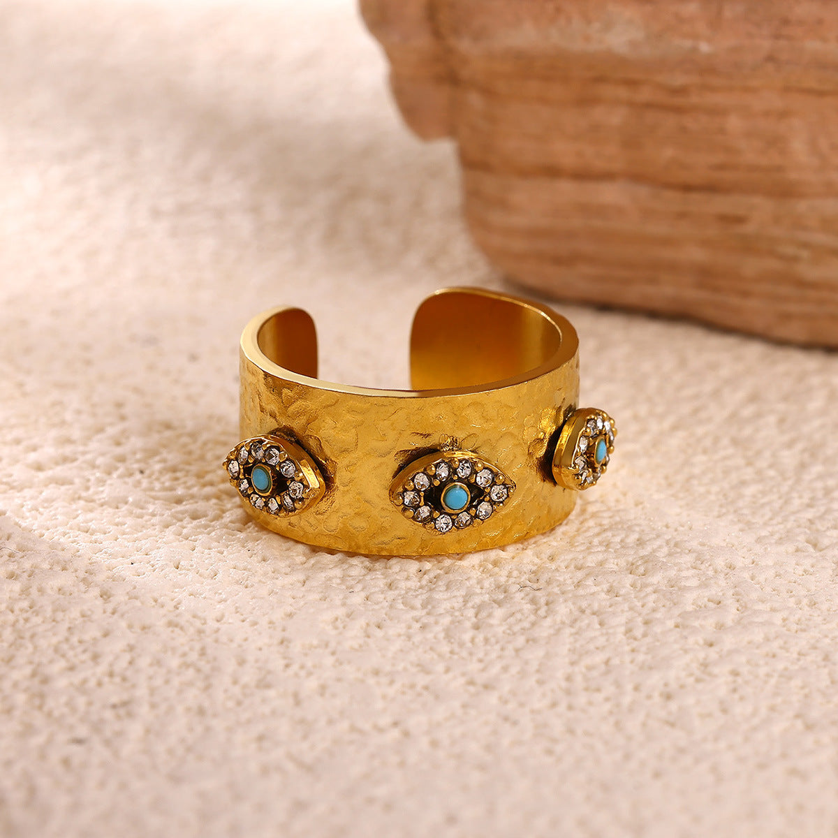 Wholesale Gold Plated Stainless Steel Evil Eye Open Ring - Fashion Accessory for Boutique Resale