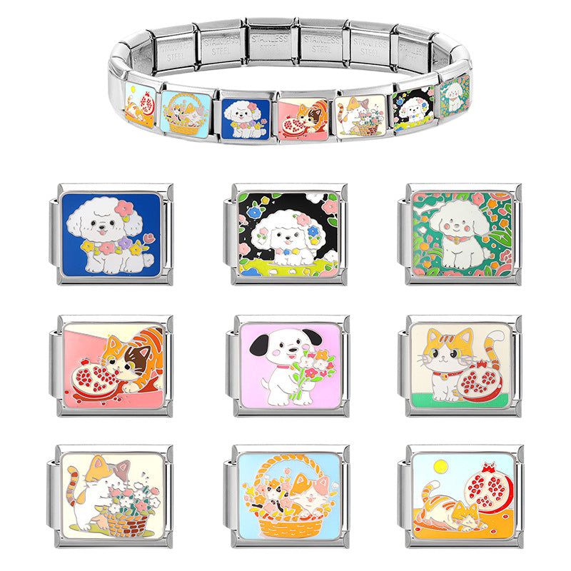 Wholesale Italian Charm Bracelet 9mm DIY Cute  vintage-style Creative Stainless Steel Composable Bracelet