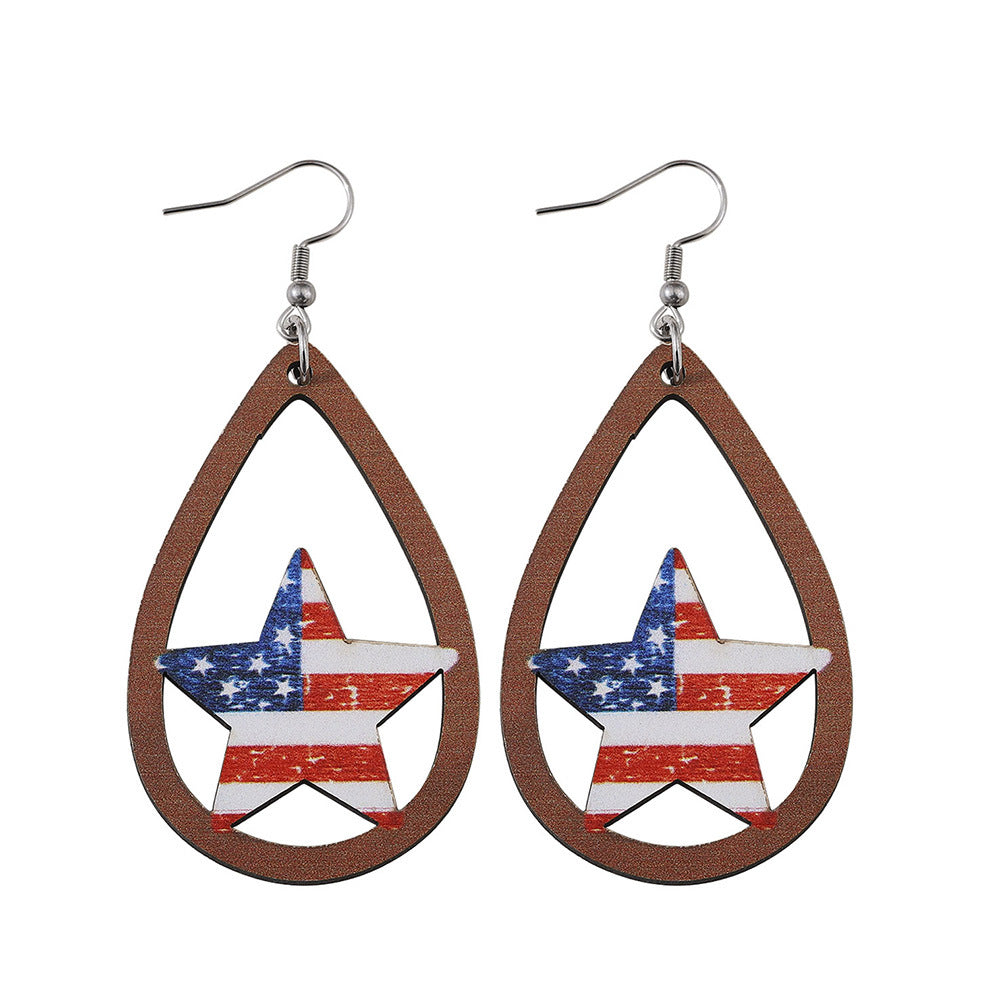 Wholesale American Independence Day Red White Blue Striped Star Five-pointed  Earrings