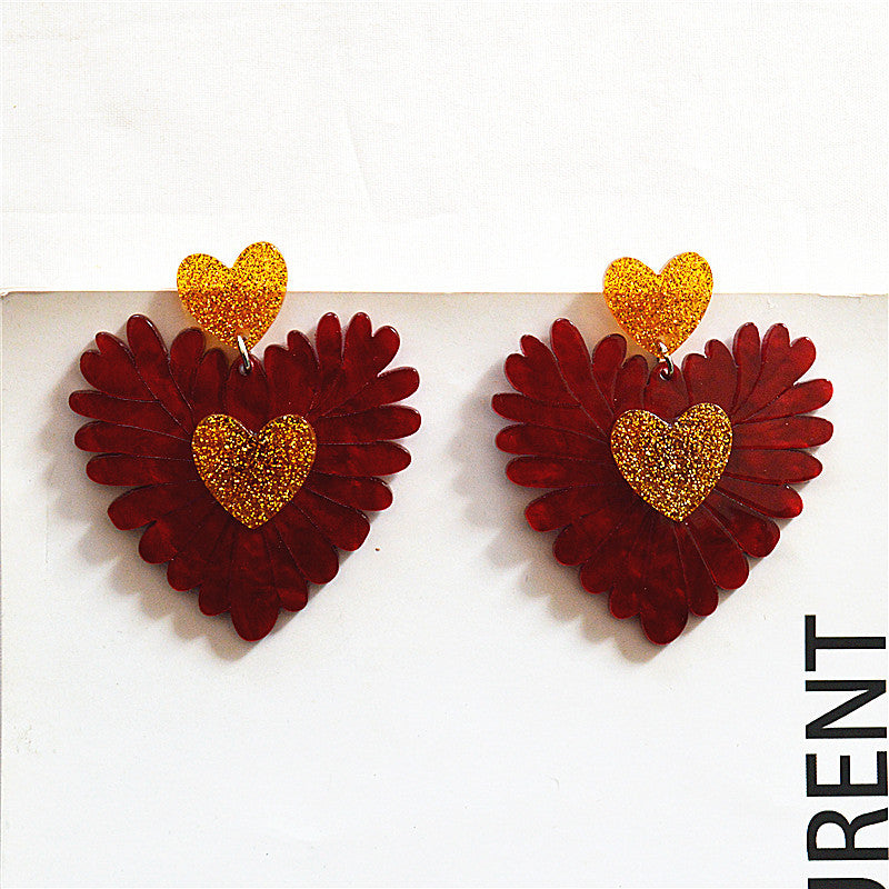 Wholesale Valentine' s Day Heart Earrings Flower Peach Heart Fashion Earrings