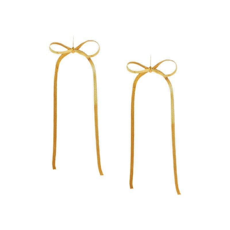 Wholesale Bow Titanium Steel Ribbon Earrings Bracelet Necklaces ACC-NE-Qiyun001