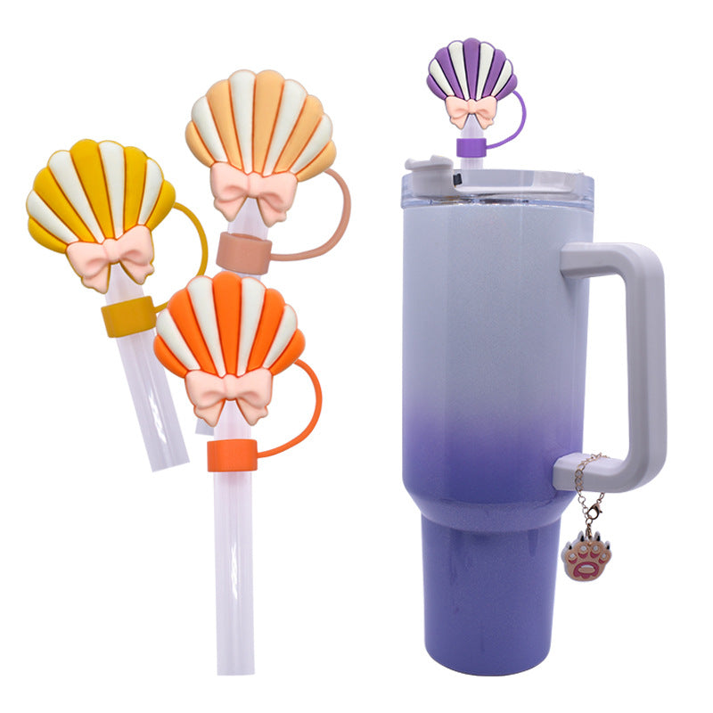 Wholesale Random 100pcs Multicolor Shell Series 10mm PVC Soft Straw Tube Cap