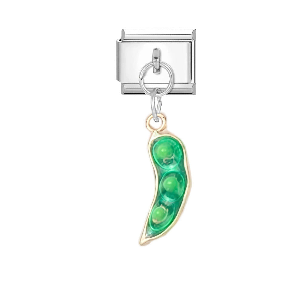 Wholesale Titanium Steel Original Design DIY Italian Charms Bracelet Green Pattern Dripping Oil Finish Resale Fashion Accessory