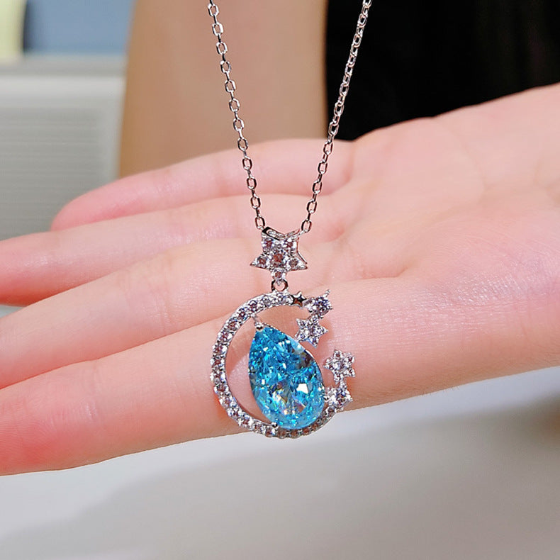 Wholesale Blue starry sky necklace with micro-drop aquamarine clavicle necklace