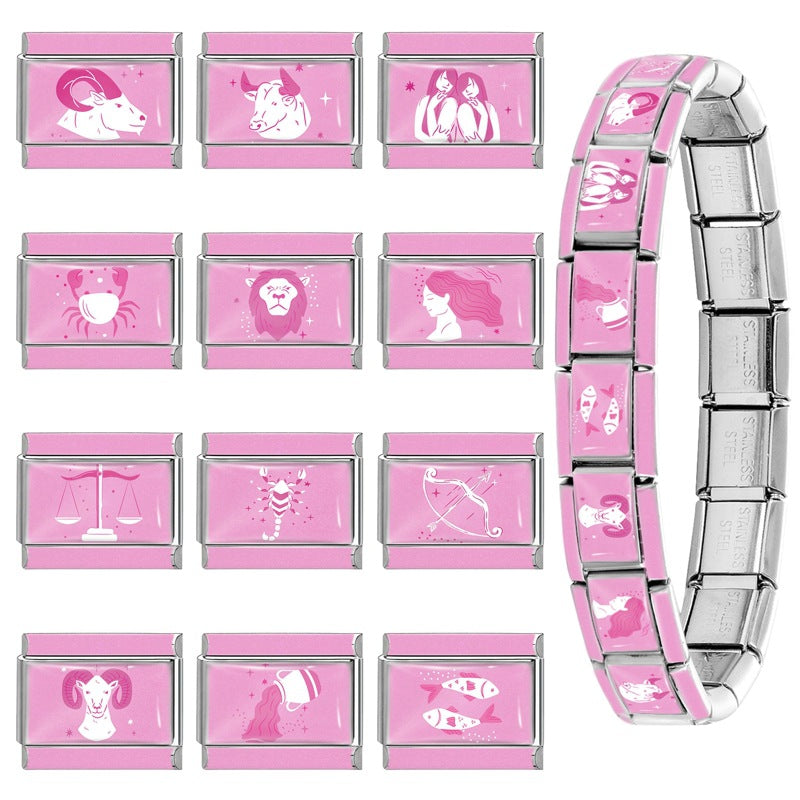Wholesale 9mm Italian Charm Starter Bracelets DIY Pink 12 Contion Series Stainless Steel Composable Bracelet