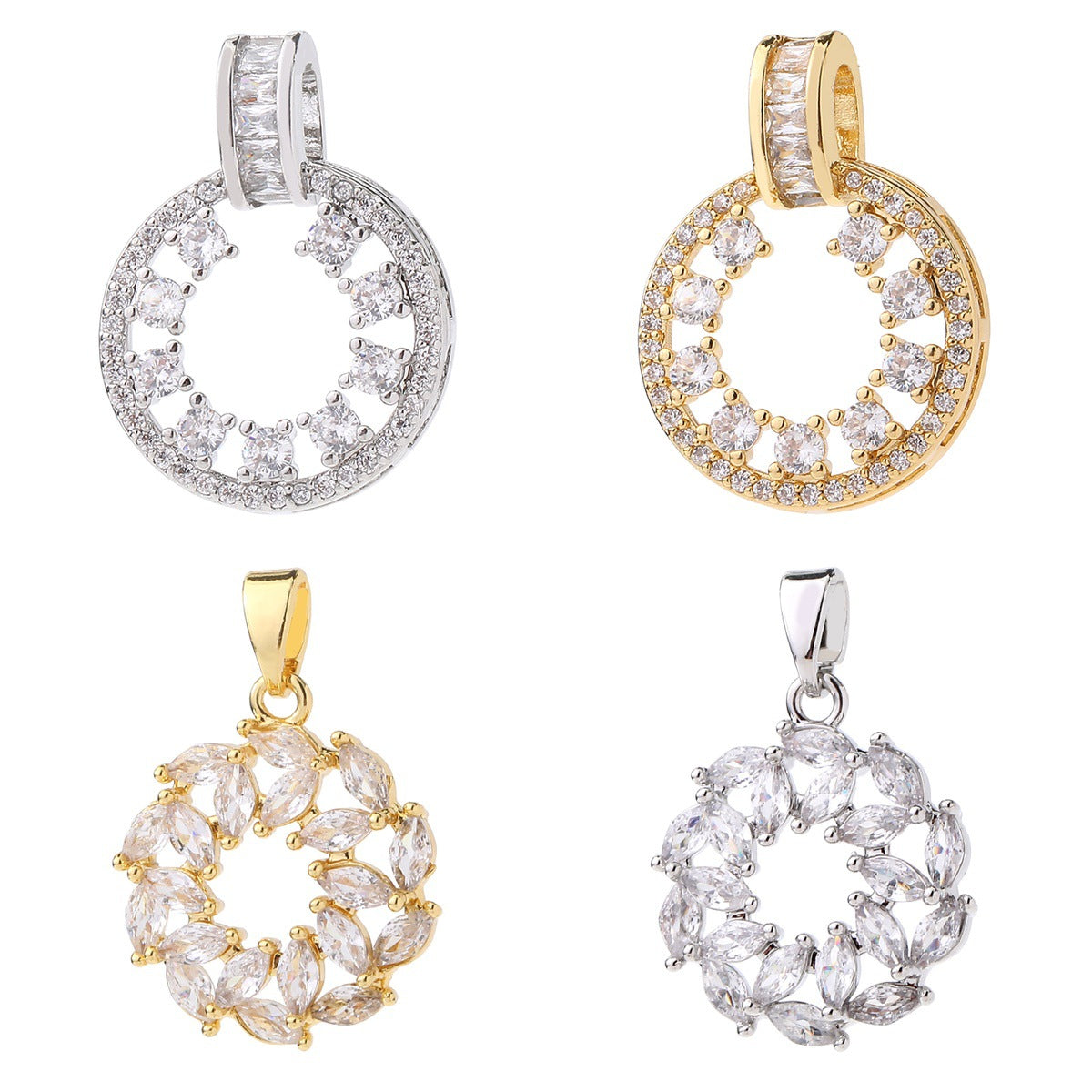 Wholesale Gold Plated Brass Zircon Pendant Snowflake Necklace Charm Elegant Round DIY Jewelry Accessory For Women Casual Boutique Resale