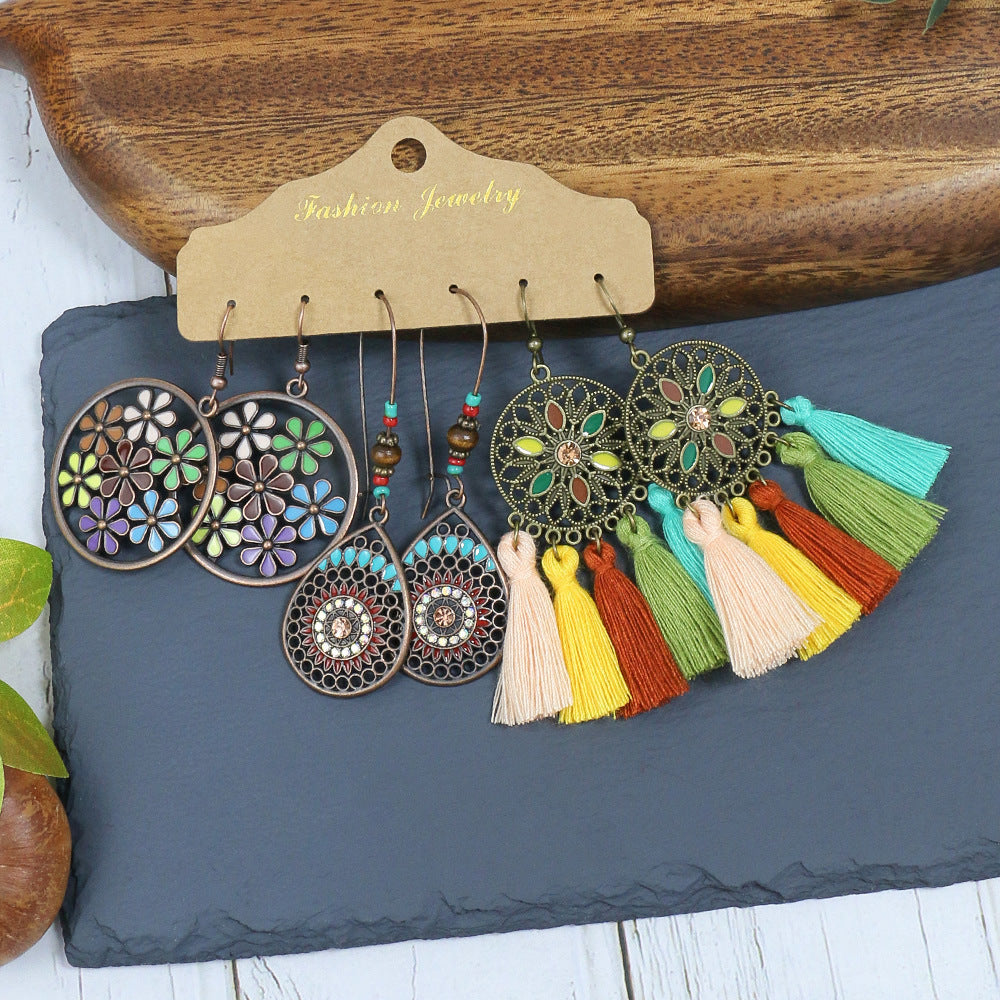 Wholesale Handwoven Bohemian Ethnic Style Vintage Tassel Earrings ACC-ES-MoMo003
