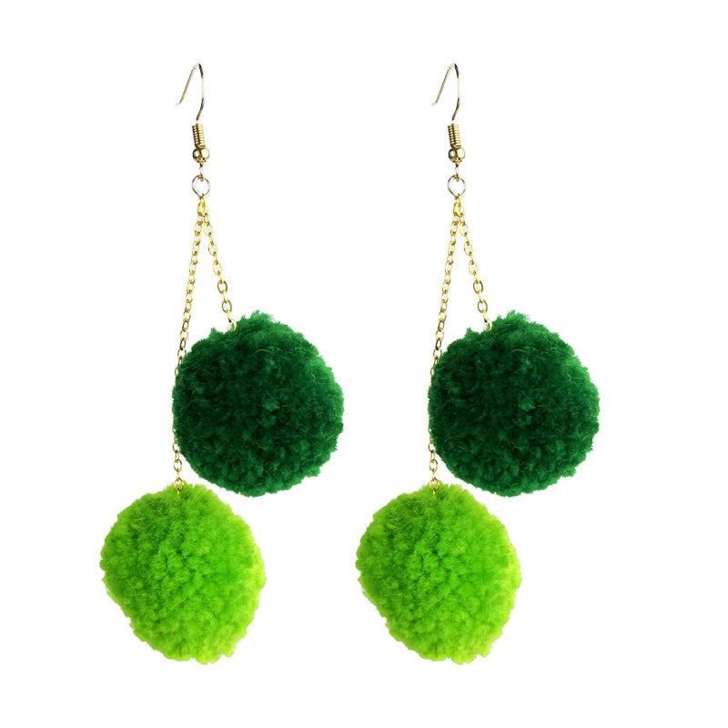 Wholesale 2 pairs/pack St. Patrick's Day Green Pom Pom Chain Earrings ACC-ES-HY221