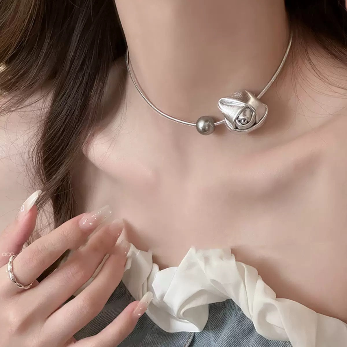 Wholesale Handmade Fabric Flower Choker Necklace With Wax Rope Trendy Jewelry Accessory For Women Gift