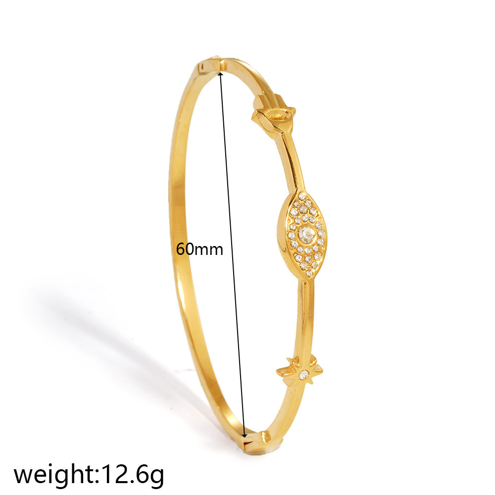 Wholesale Titanium Steel Geometric Starburst Bangle with Inlaid Diamonds