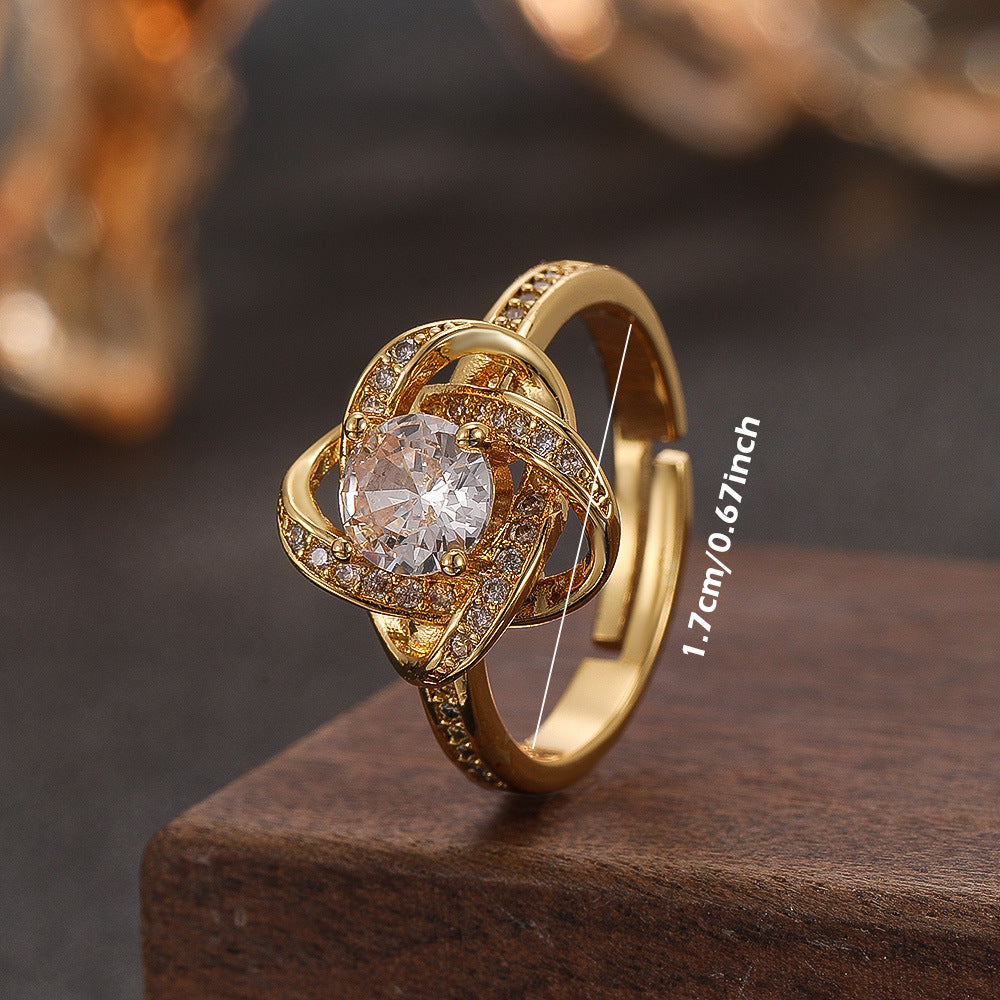 Wholesale Chic Zircon Simulated Moissanite Ring For Women Gold Tone Fashion Jewelry Accessory Boutique Resale Gift