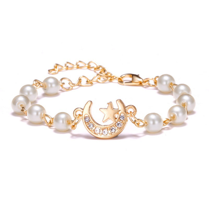 Wholesale  8-character Round Hollow Rhinestone Pearl Bracelet
