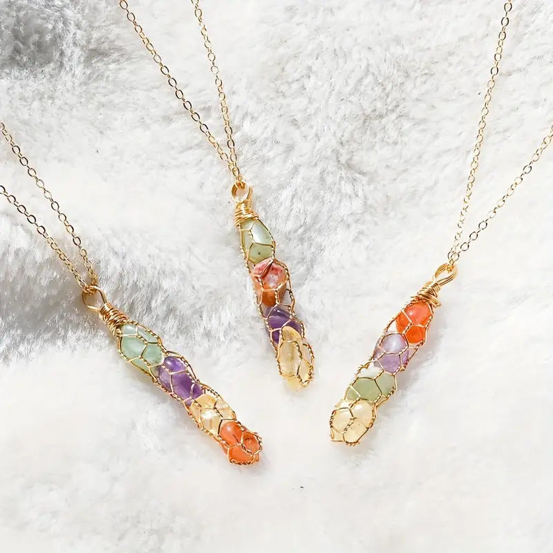 Wholesale Natural Rainbow Amethyst Crystal Wire Wrap Pendant Geometric Fashion Accessory For DIY Jewelry Making