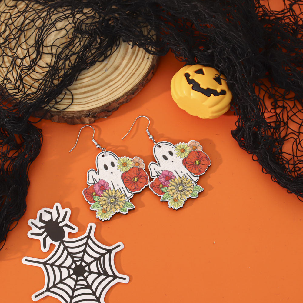 Wholesale 5pcs Wooden Ghost Cartoon Earrings