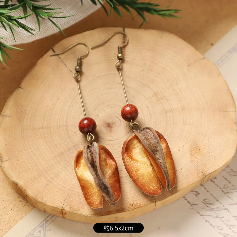 Wholesale Vintage Hand-made Plant Fruit Wood Earrings