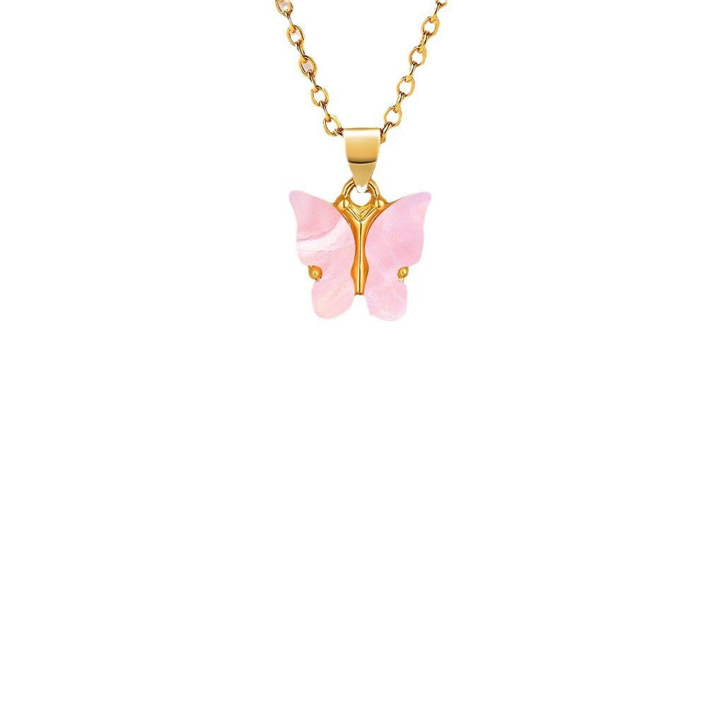 Wholesale  Alloy  Pink Butterfly Necklace