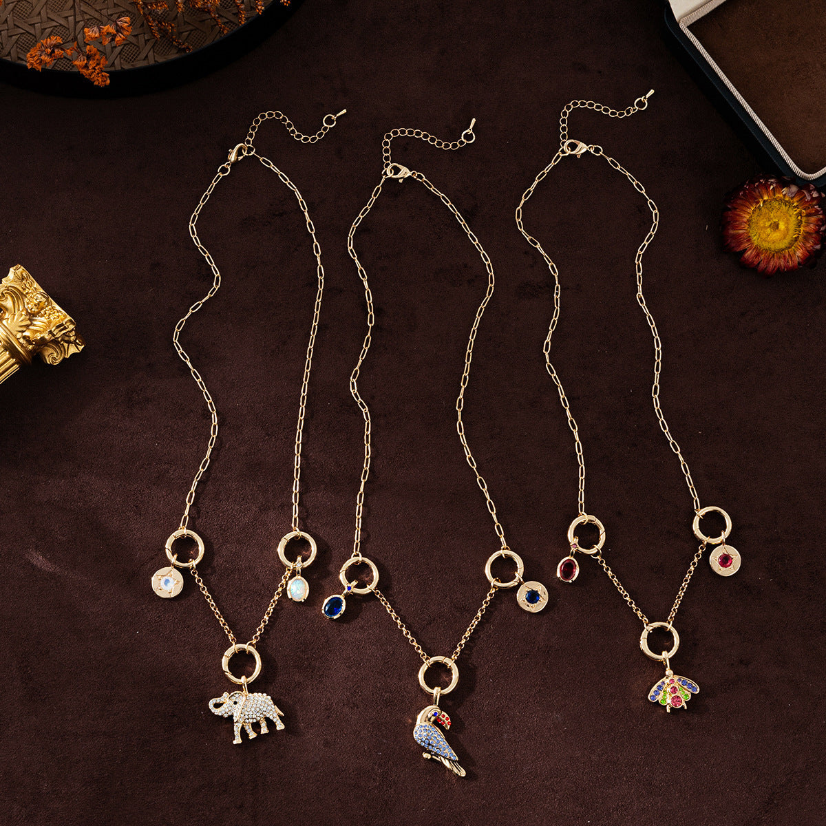 Wholesale Zircon Pendant Transparent Blue Red Cross Border toucan Copper Necklace