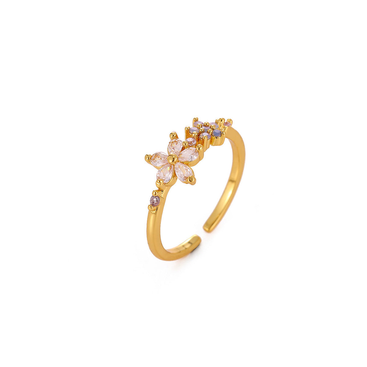 Wholesale Copper Open Flower Ring with Zircon for Women Everyday Wear Fashion Accessory