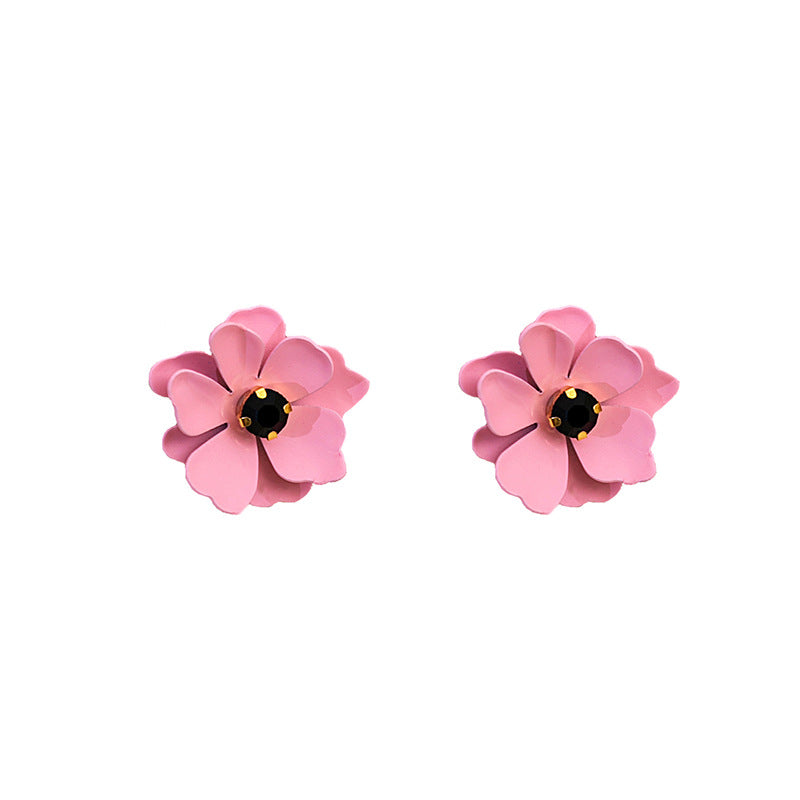 Wholesale Raspberry Red Painted Flower Earrings Obsidian Solid Color Petal Earrings ACC-ES-MDD018