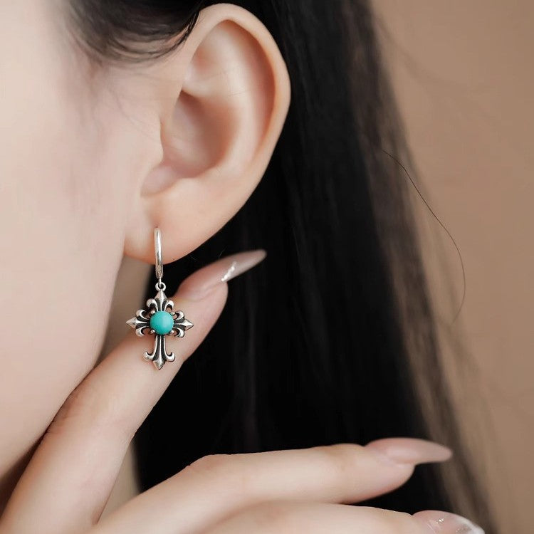 Wholesale Vintage heavy-duty turquoise cross earrings
