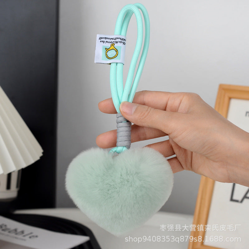 Wholesale Cute Real Rex Rabbit Hair Love Hand Rope wristlet keychain