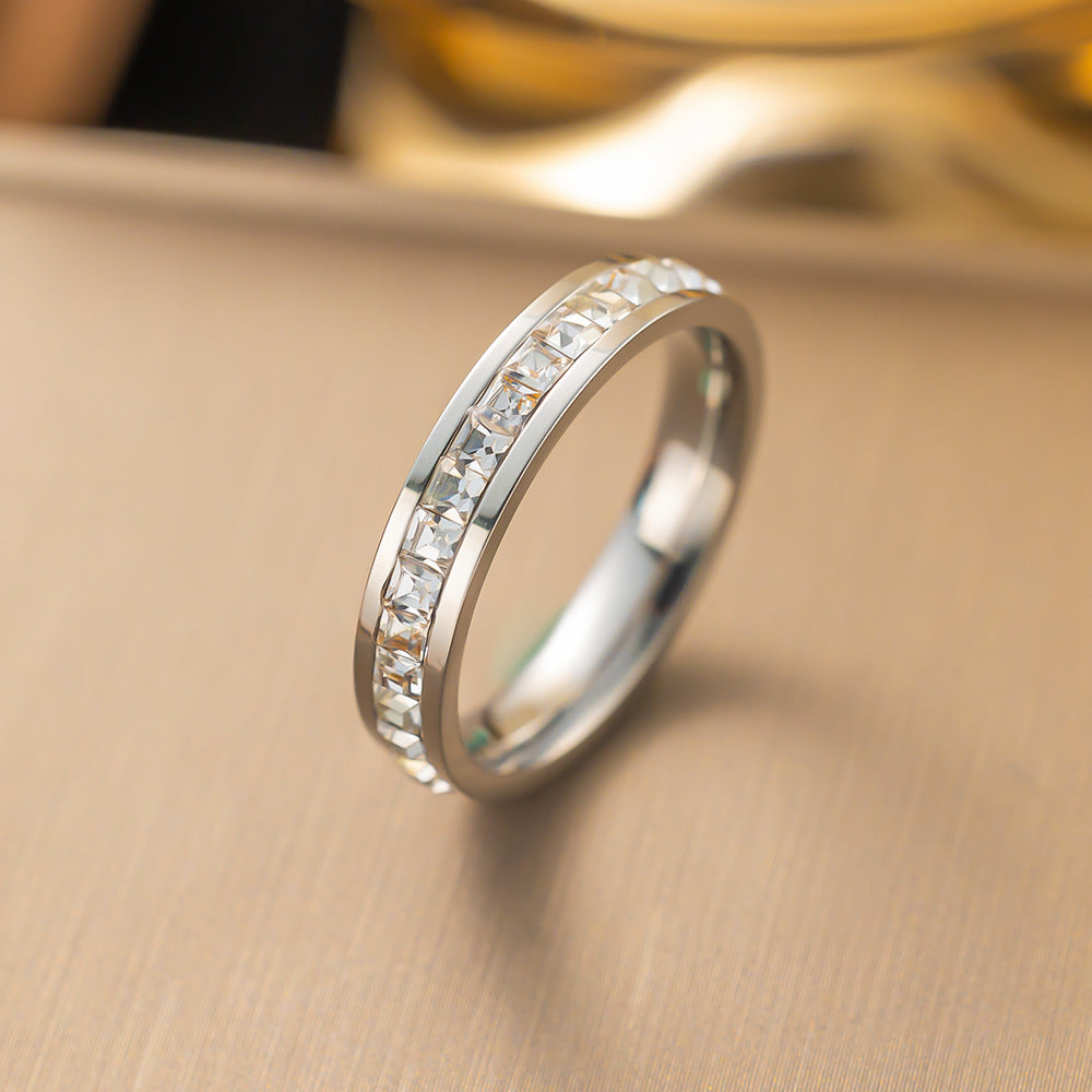 Wholesale Single and Double Row Diamond Ring Titanium Steel Rings Full Diamond Ring ACC-RS-Yibao001