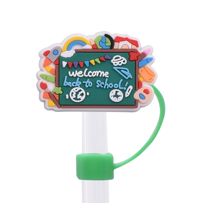 Wholesale Random 100pcs Back to School Series PVC Soft Straw Tube Cap