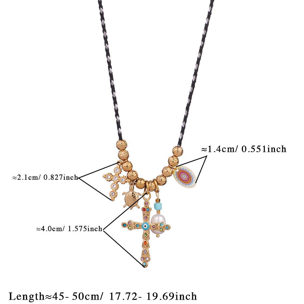 Wholesale Titanium Steel Zircon Cross Love Tarot Necklace