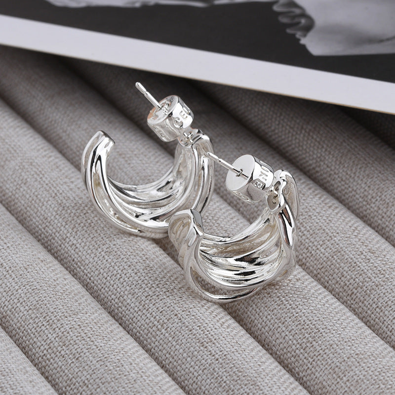 Wholesale Retro multi-layer irregular  line metal style earrings