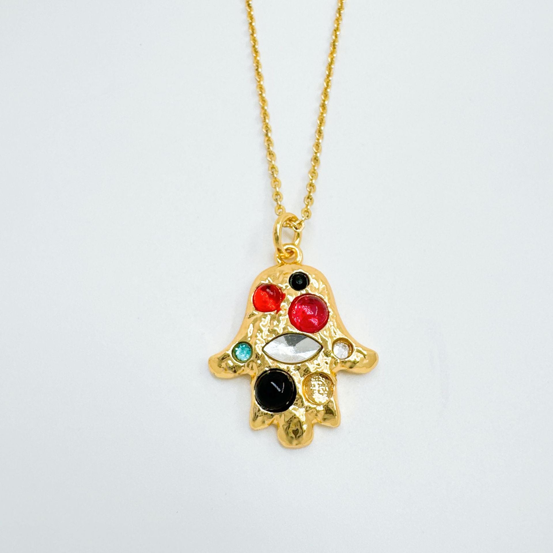 Wholesale Evil Eye Palm Pendant Gold Plated Copper Fashion Jewelry Boutique Gift