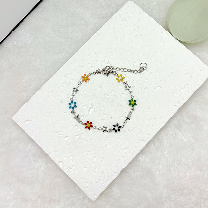 Wholesale  18k gold stainless steel daisy double-sided oil drop flower bracelet