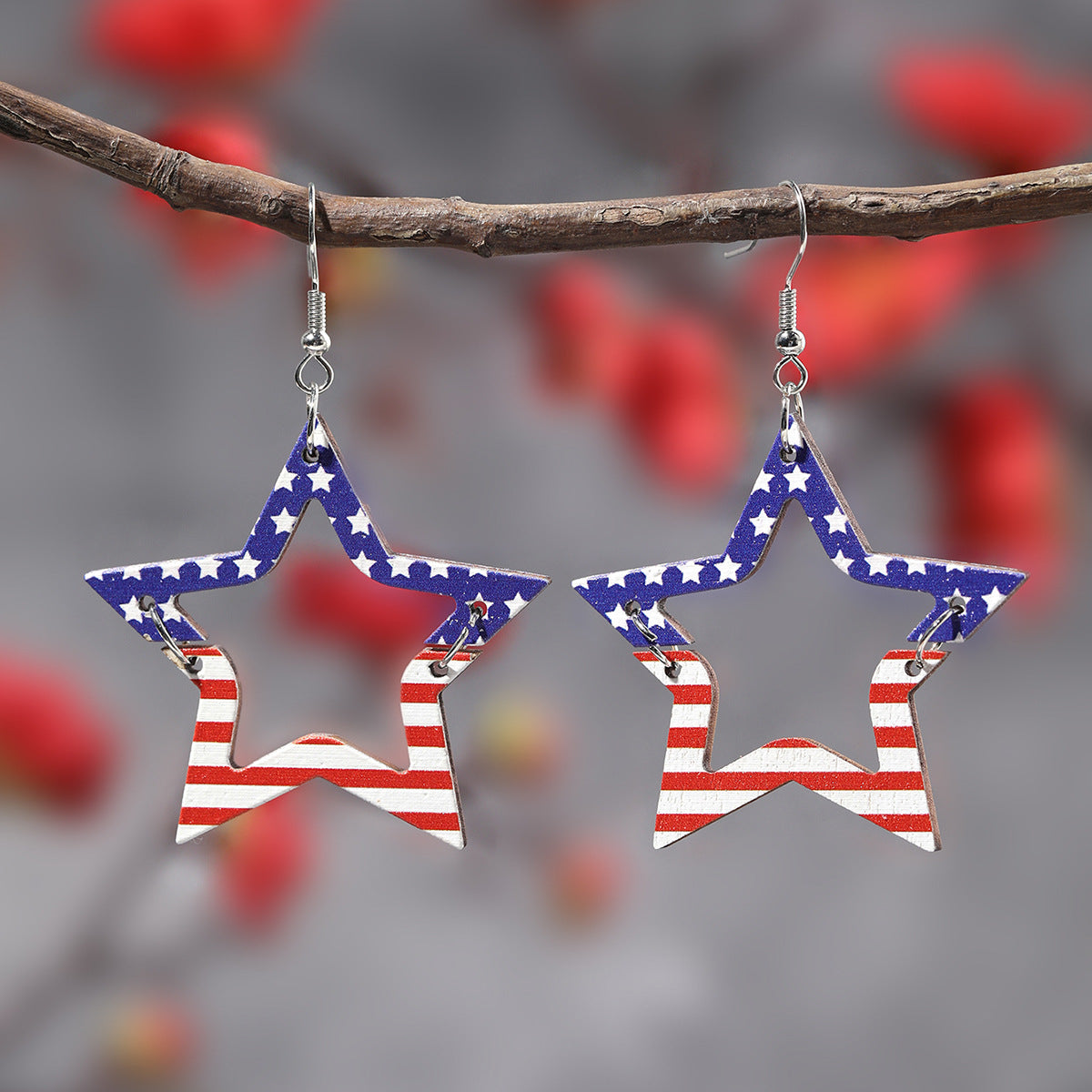 Wholesale Independence Day Flag Star Stripe Love Swimsuit Element Earrings