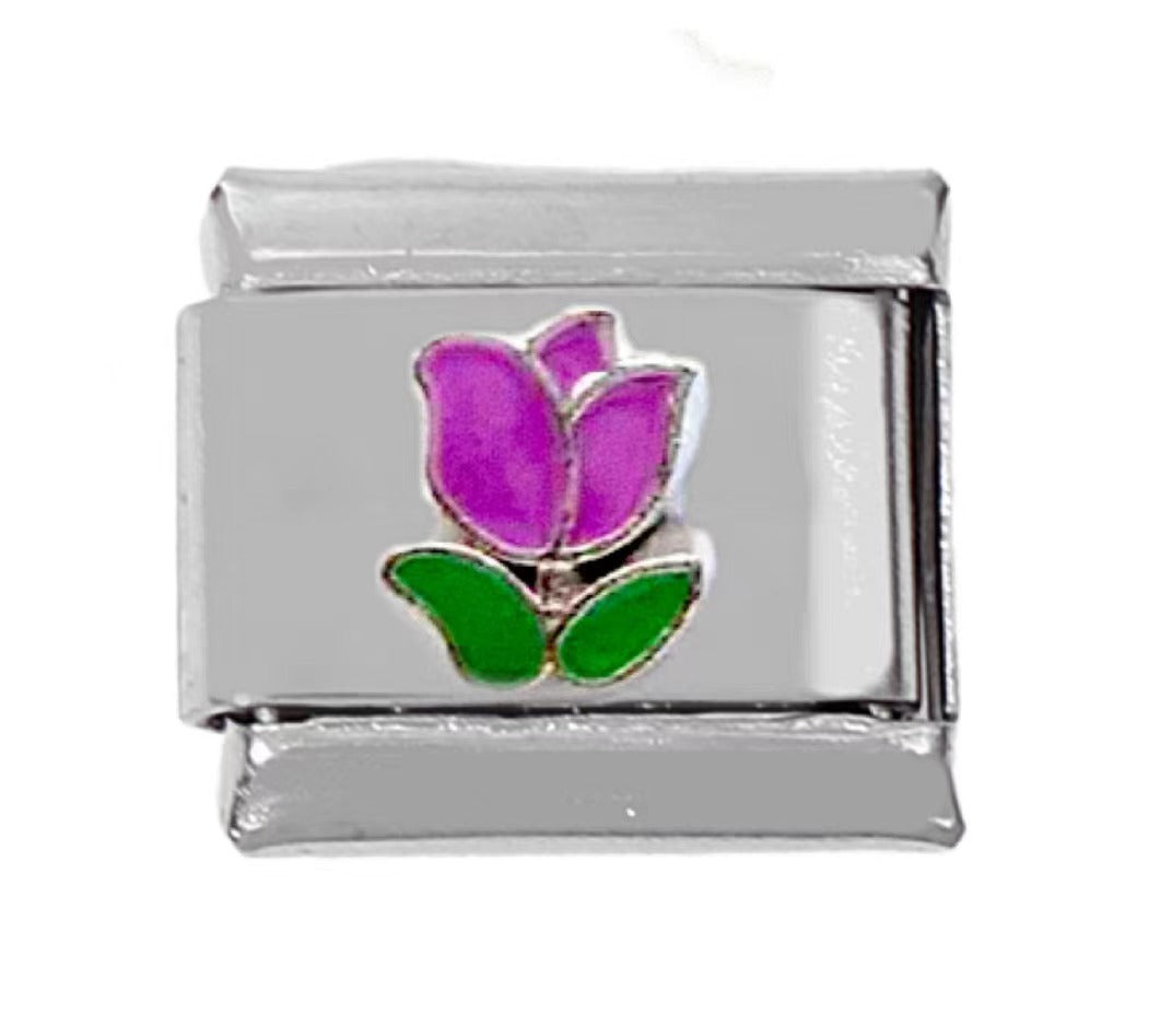 Wholesale 5pcs Italian Charm Bracelet Charm Module Stainless Steel Tulip Butterfly Bracelet 9mm DIY Pattern Free Stitching Detachable Composable Bracelet ACC-BT-DaLiang013