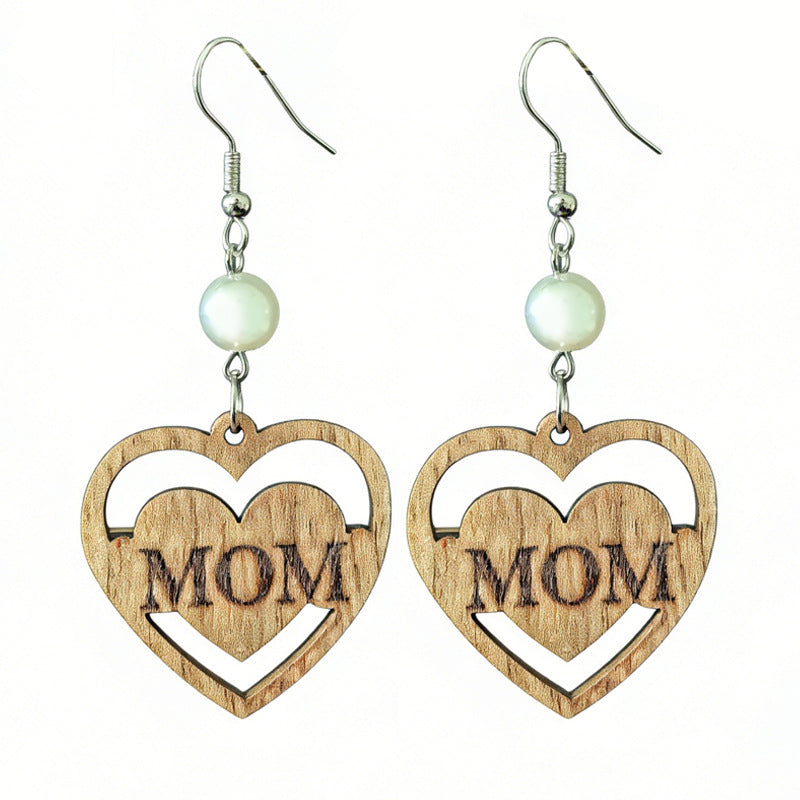 Wholesale 2 pairs Pearl and wooden floral earrings Mother' s Day gift