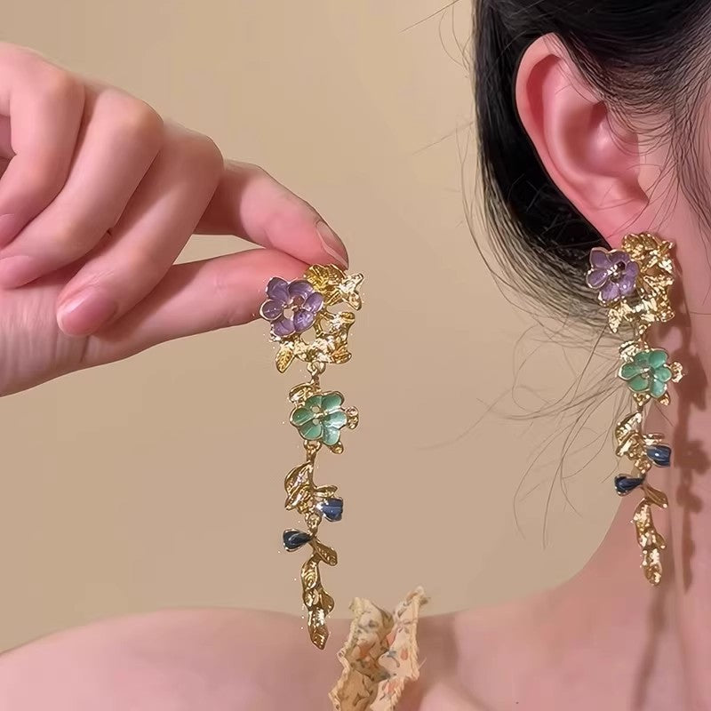 Wholesale Oil painting flower tassel earrings