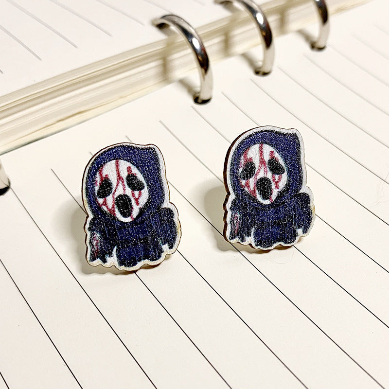 Wholesale Halloween wooden stud earrings