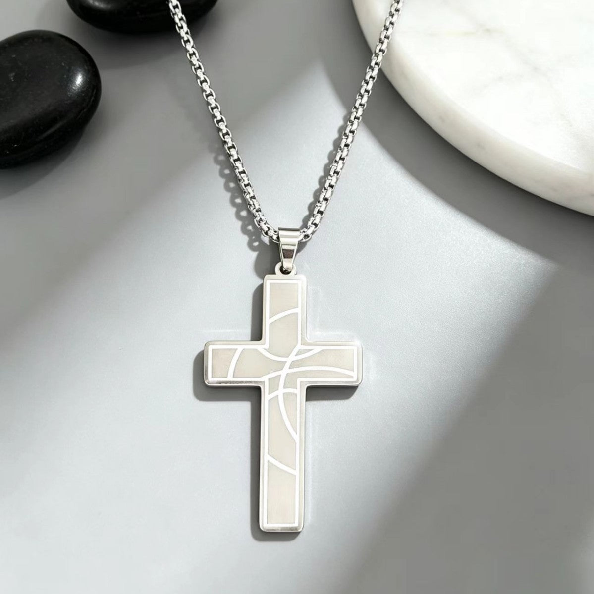 Wholesale Trendy Hip-Hop Basketball Cross Necklace Stainless Steel Jewelry Accessory for Men Gift