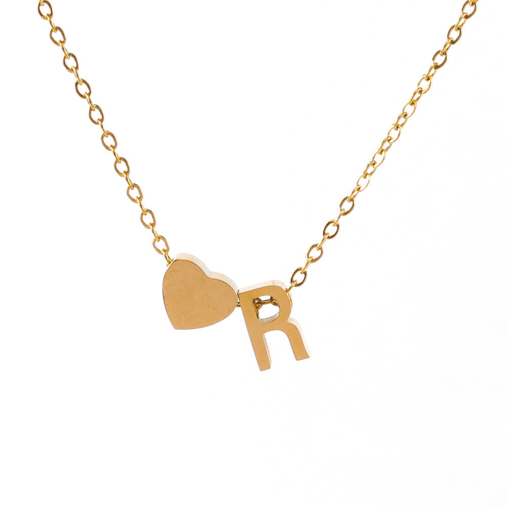 Wholesale light luxury love 18K gold stainless steel 26 letters necklace