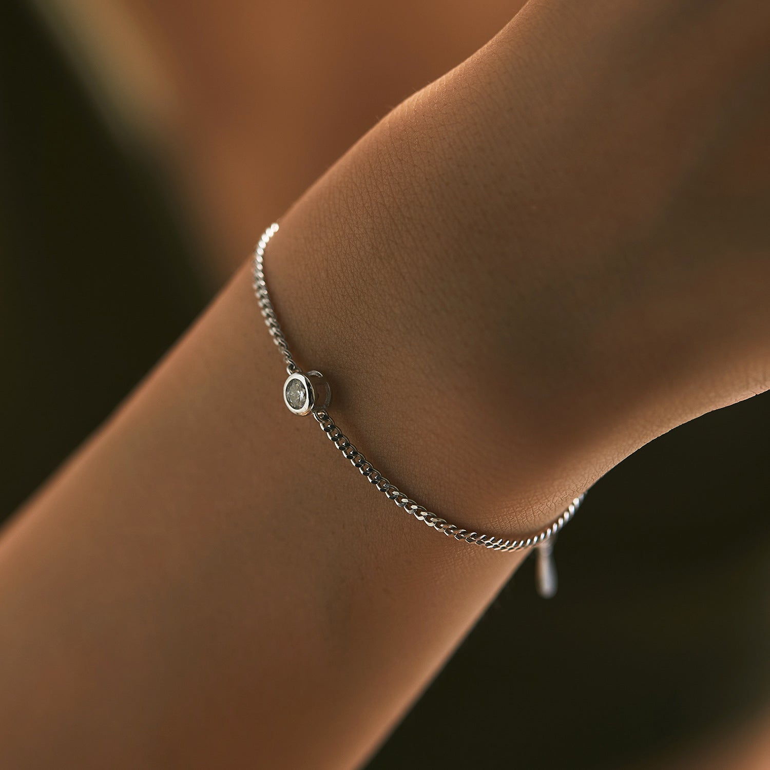 Wholesale  diamond s925 sterling silver single diamond simple chain bracelet