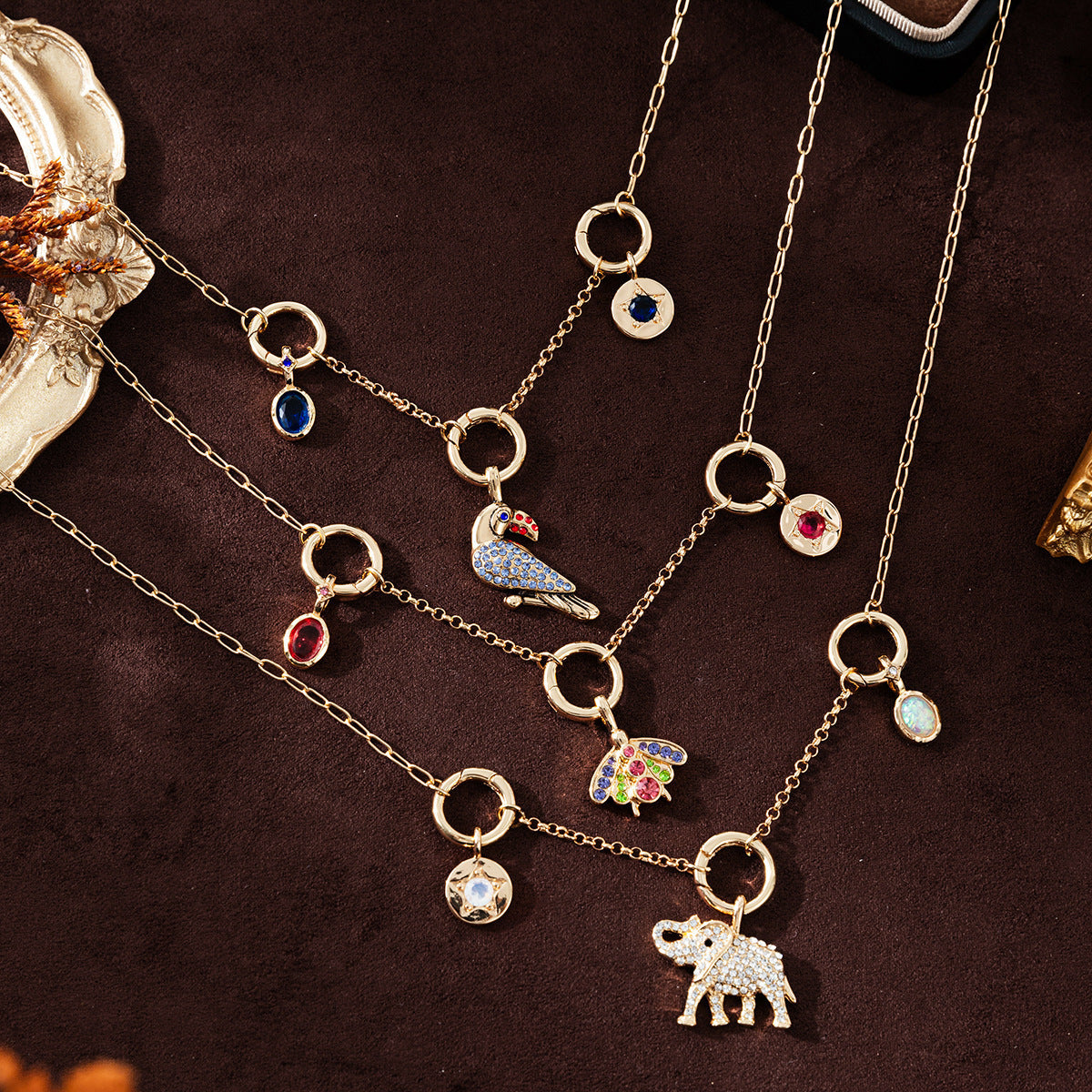 Wholesale Zircon Pendant Transparent Blue Red Cross Border toucan Copper Necklace